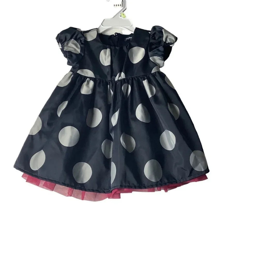 Baby Gap Baby Size 6-12 Months Black Polka-Dot Pink Frill Lace Zip Up Back Dress
